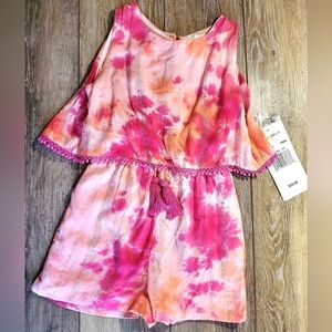 Rare editions Pink and Orange Tie-Dye Girls Shorts Romper Size 6